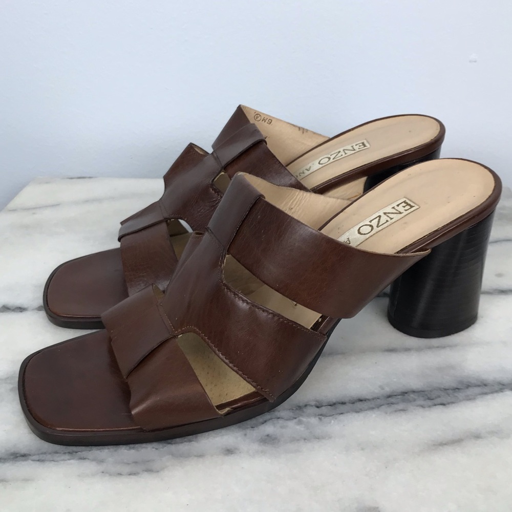 Vtg Enzo Angiolini Square Toe Block Heel Sandal